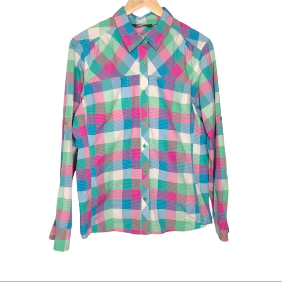 The North Face Button Down Long Sleeve Colorful Plaid Check Large - Picture 1 of 7
